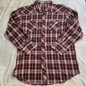 Roper Shirt 4XLT Mens Pearl Snap Western Plaid Long Sleeve Black Red Gray White